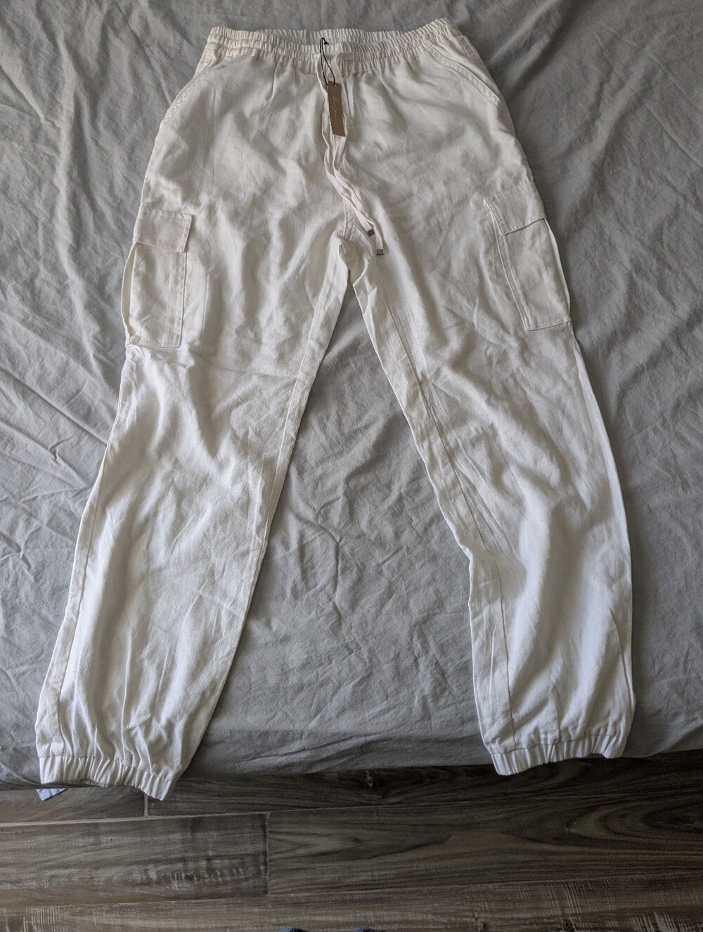 White Cargo Jogger Linen Blend Pants